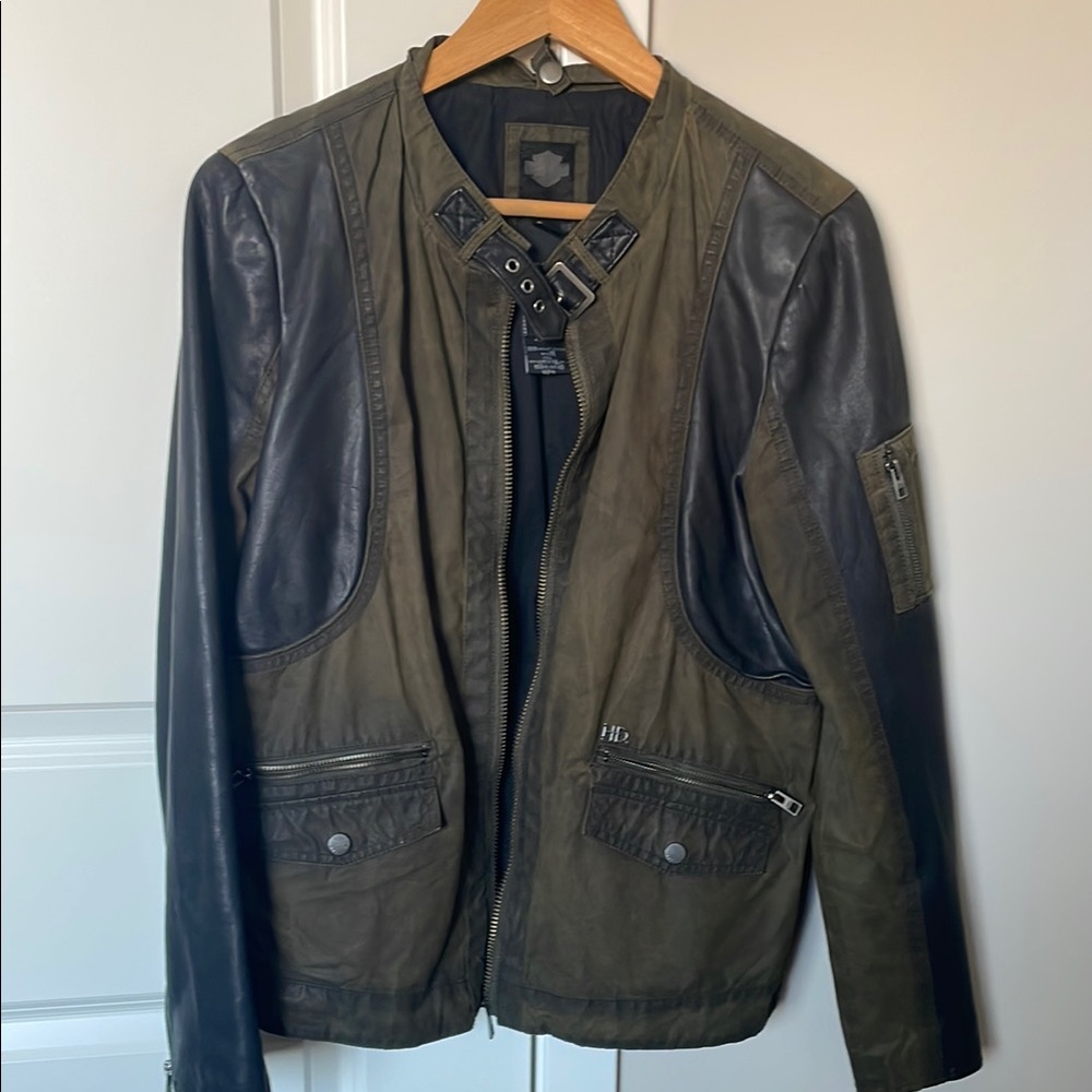 Harley-Davidson Olive and Black Leather Jacket